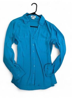 Express V-Neck Teal Long-Sleeve Blouse
